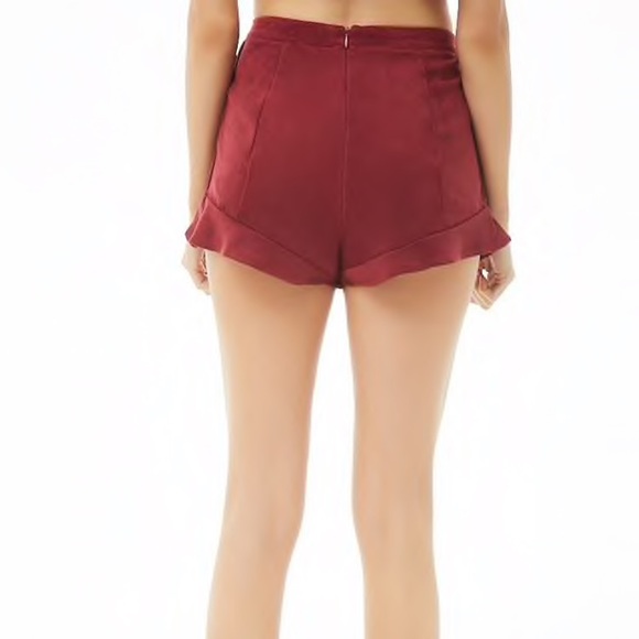 Lace-up Faux Suede Shorts in Wine - Picture 4 of 6